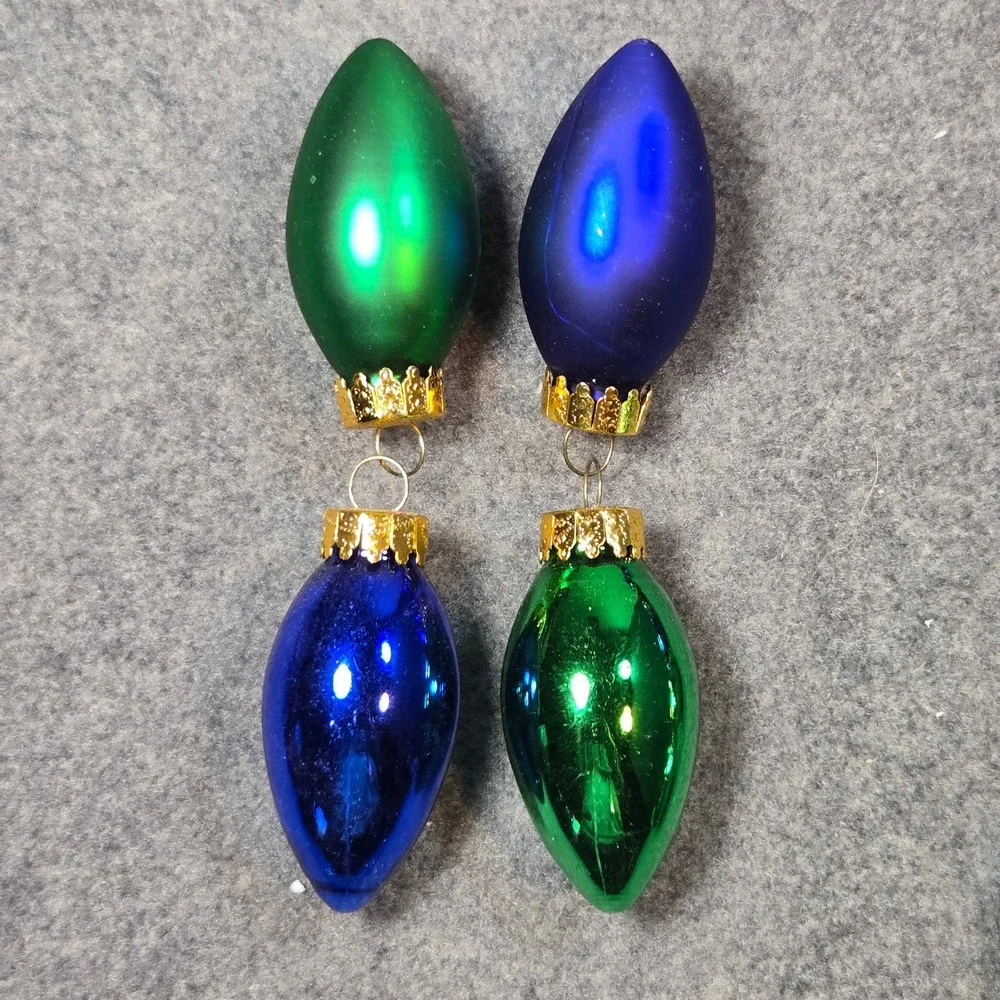 37pc Vintage Glass Christmas Bulb Ornaments Green Blue Matte Gloss C7 C9 Style
